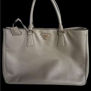 Large Prada Khaki color Leather Saffiano Tote Bag